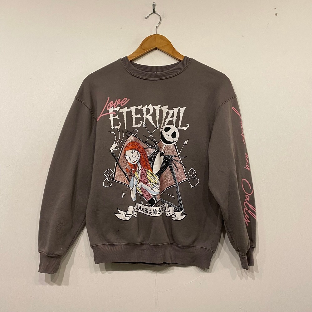 Disney Nightmare Before Christmas Jack Sally Love Eternal Sweatshirt Gray XXS